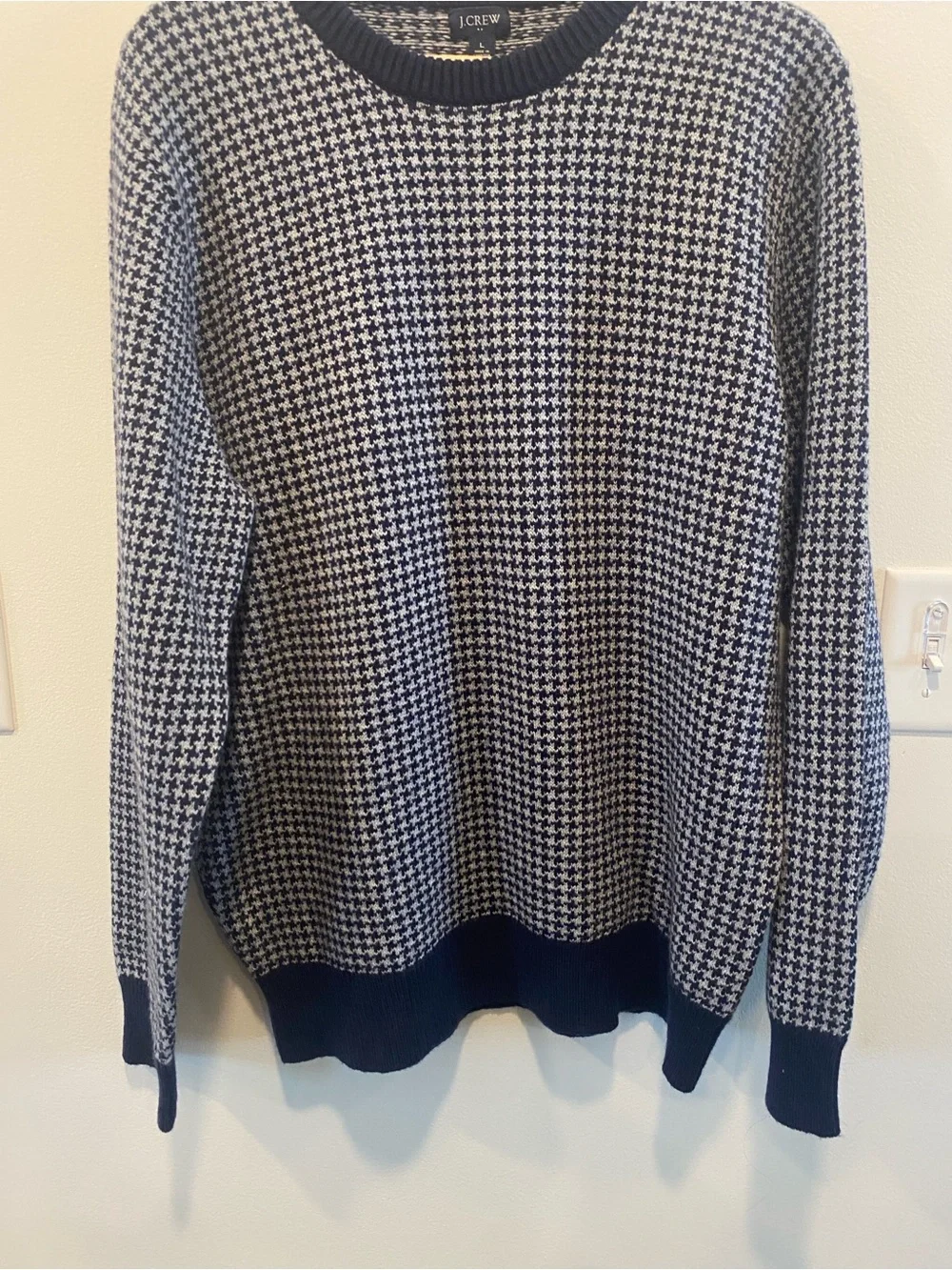 J. Crew crewneck houndstooth sweater men’s large pullover lambswool preppy